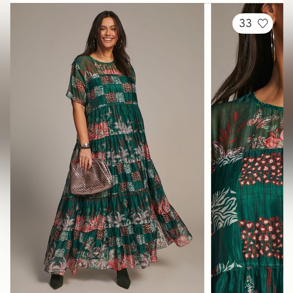 Bhanuni Jyoti Tiered Short-Sleeve Dress size 1X by Anthropologie